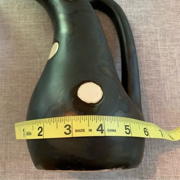 Vintage 1950’s MCM Atomic Matte Black Polka Dot Pitcher & 6 Glasses Signed - Picture 3 of 11